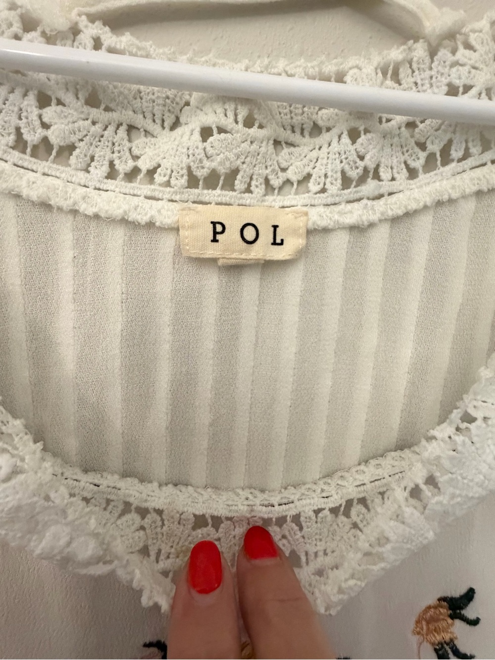 POL White Embroidered Floral Lace-Trim Women's Top SZ S - Picture 3 of 7